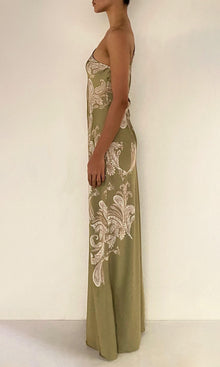 Womens | Sakhi Polyester Satin Lycra Long Dress | Olive