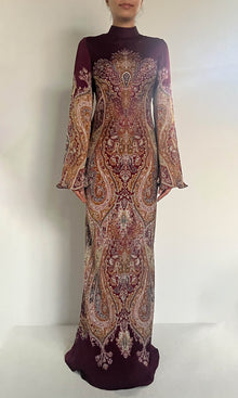 Hemant And Nandita | Shifa Viscose Satin Maxi Dress | Burgundy