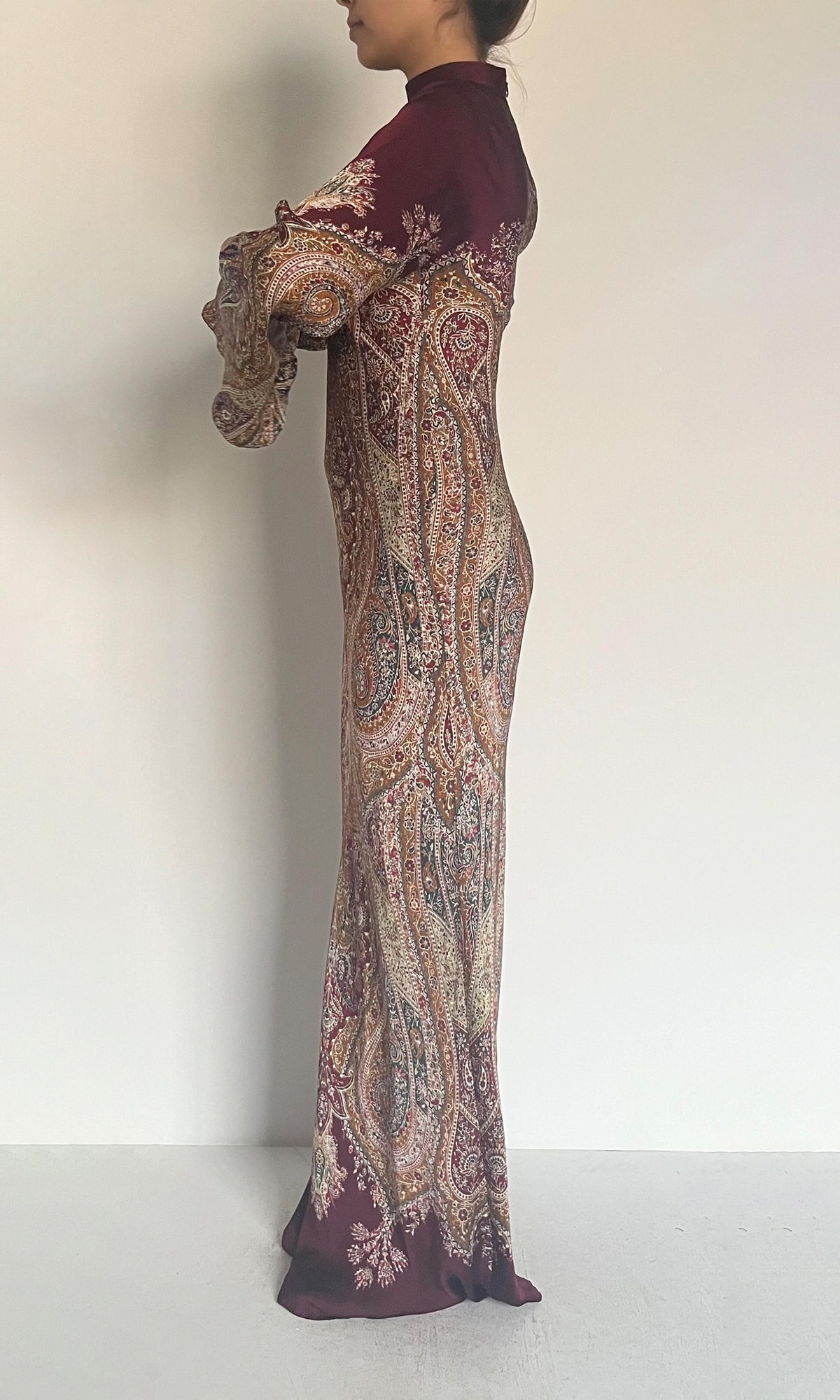 Hemant And Nandita | Shifa Viscose Satin Maxi Dress | Burgundy