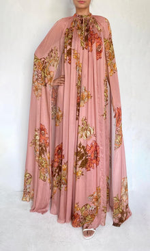 Womens | Sula Viscose Flat Chiffon Maxi Kaftan With Cape | Dusty Pink