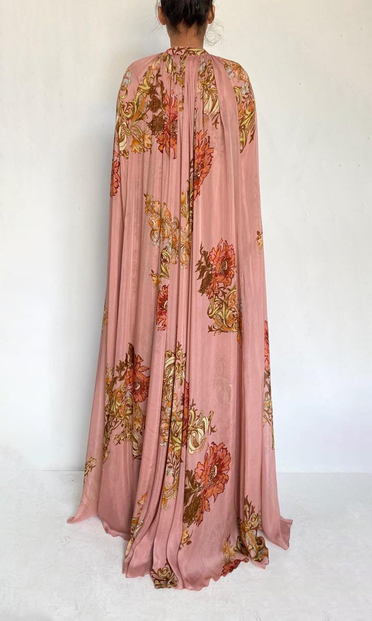 Womens | Sula Viscose Flat Chiffon Maxi Kaftan With Cape | Dusty Pink