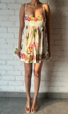 Hemant And Nandita | Taha Cotton Schiffli Short Dress | White Floral