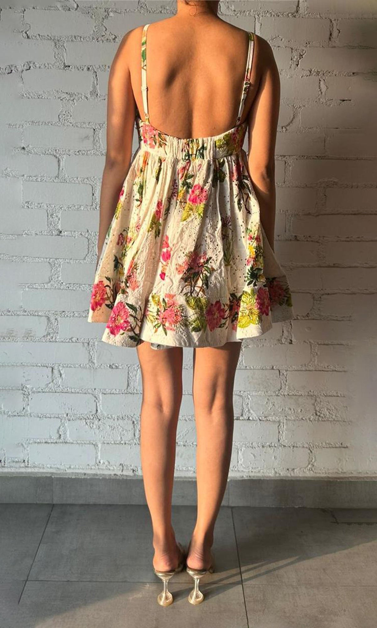 Hemant And Nandita | Taha Cotton Schiffli Short Dress | White Floral
