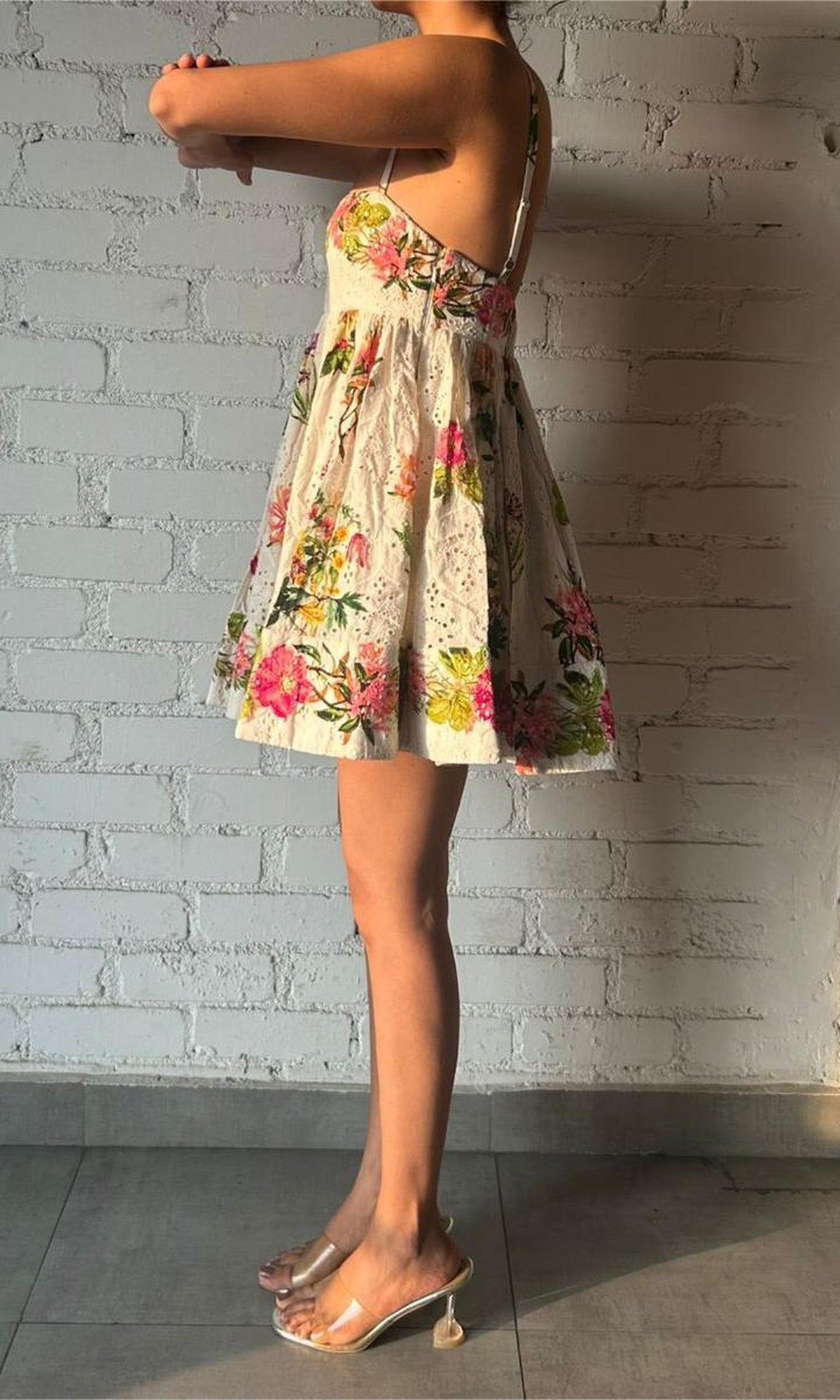 Hemant And Nandita | Taha Cotton Schiffli Short Dress | White Floral