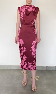 Womens | Tehr Polyester Double Satin Midi Dress | Black Magenta