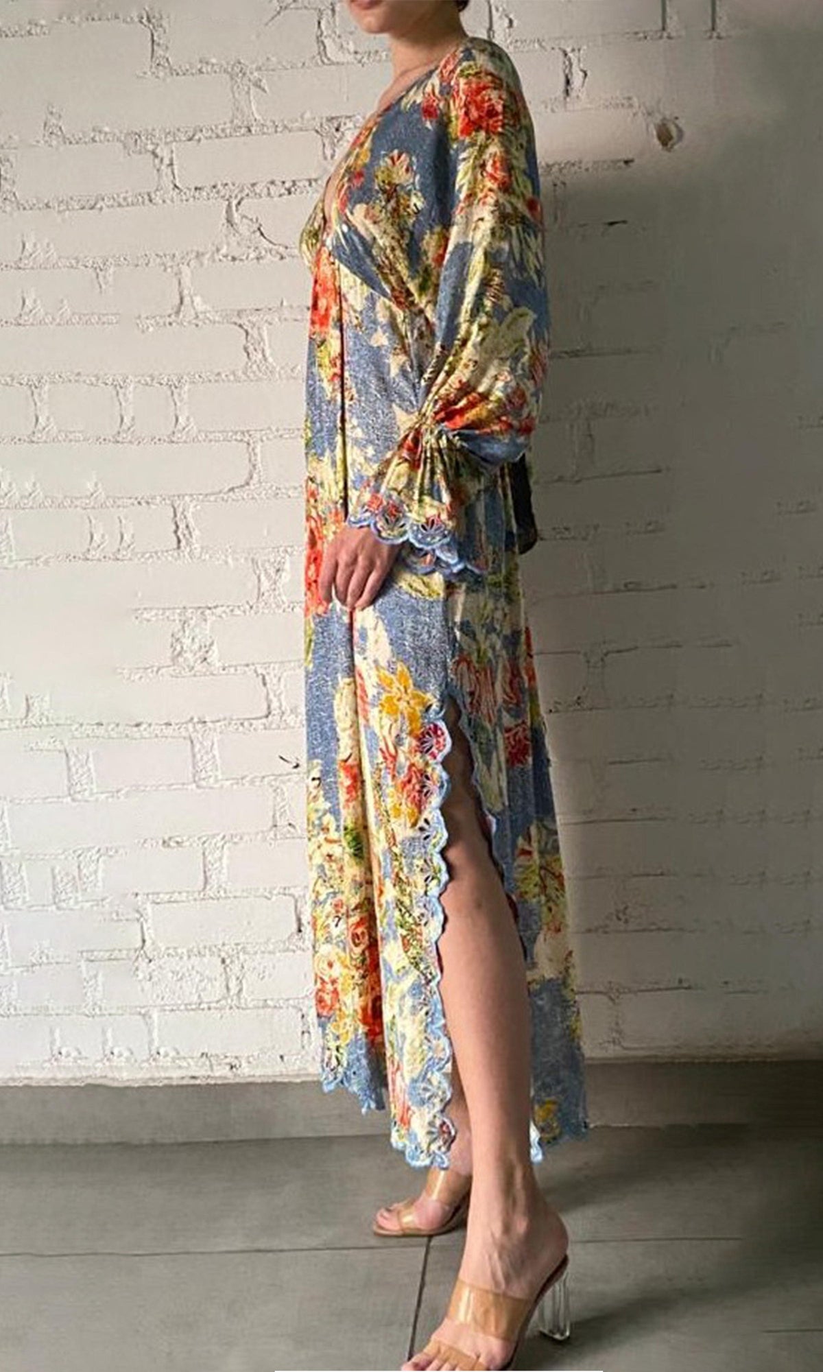 Hemant And Nandita | Tesu Self Crepe Geometrical Jacquard Kaftan | Grey