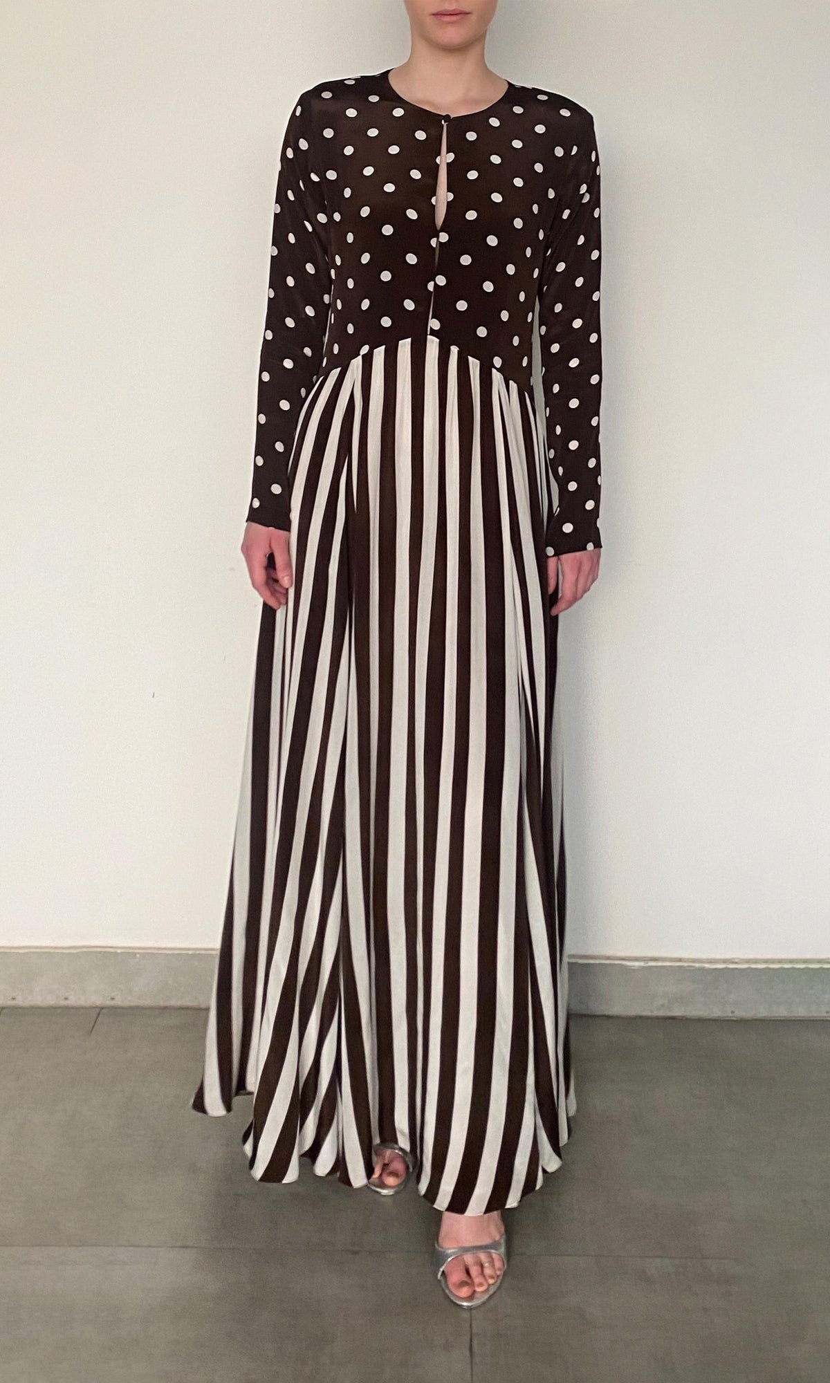 Hemant And Nandita | Tira Viscose Crepe - Viscose Chiffon Long Dress | Brown White