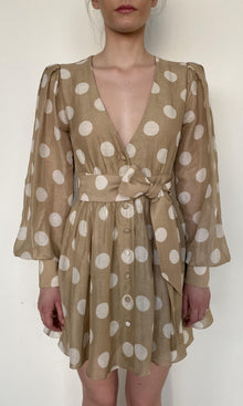 Womens | Tira Viscose Linen Organza Short Dress With Tie Up Belt | Brown White