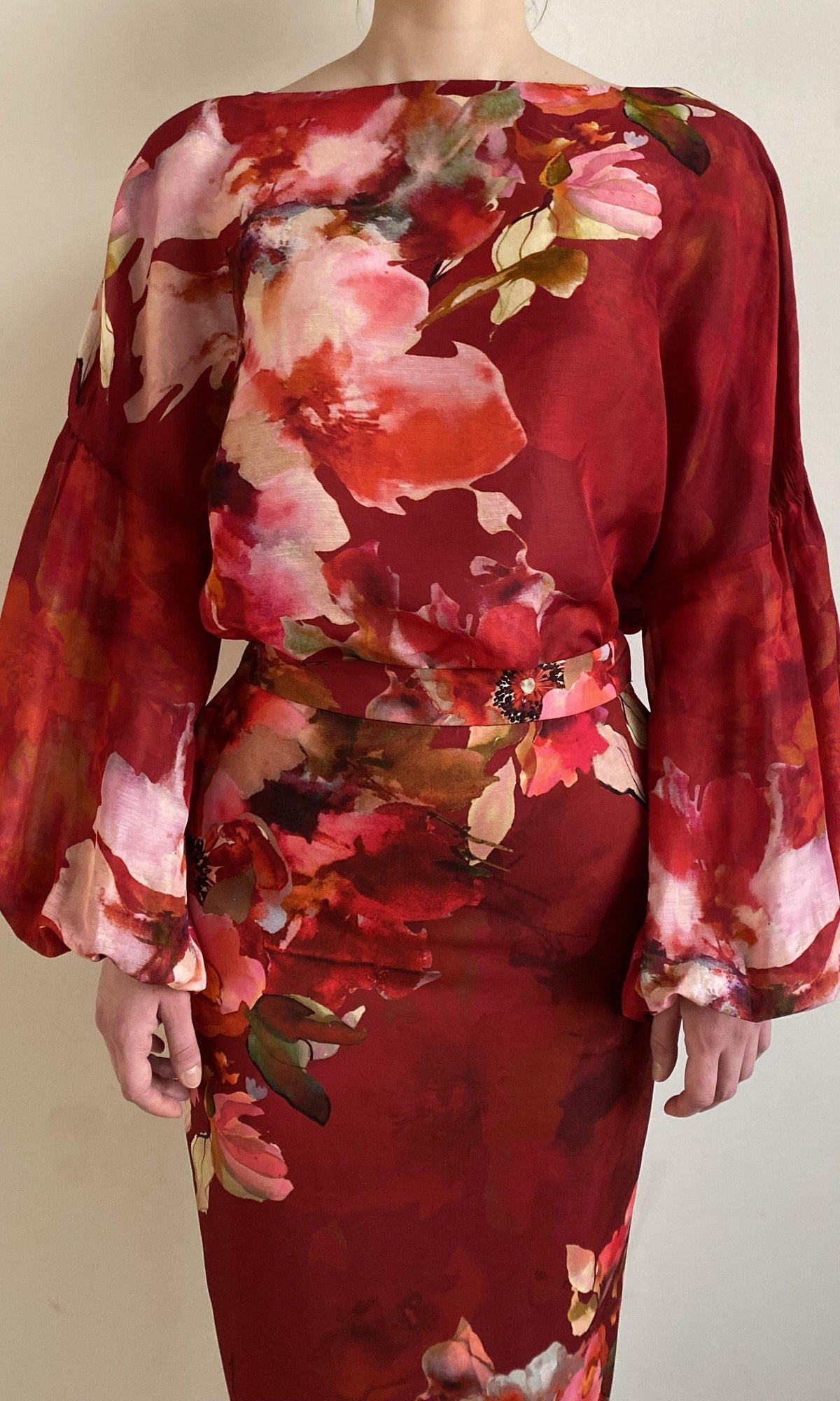 Womens | Tuhi Viscose Linen Organza Boho Top With Cami | Burgundy Multi