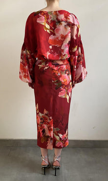 Womens | Tuhi Viscose Linen Organza Boho Top With Cami | Burgundy Multi