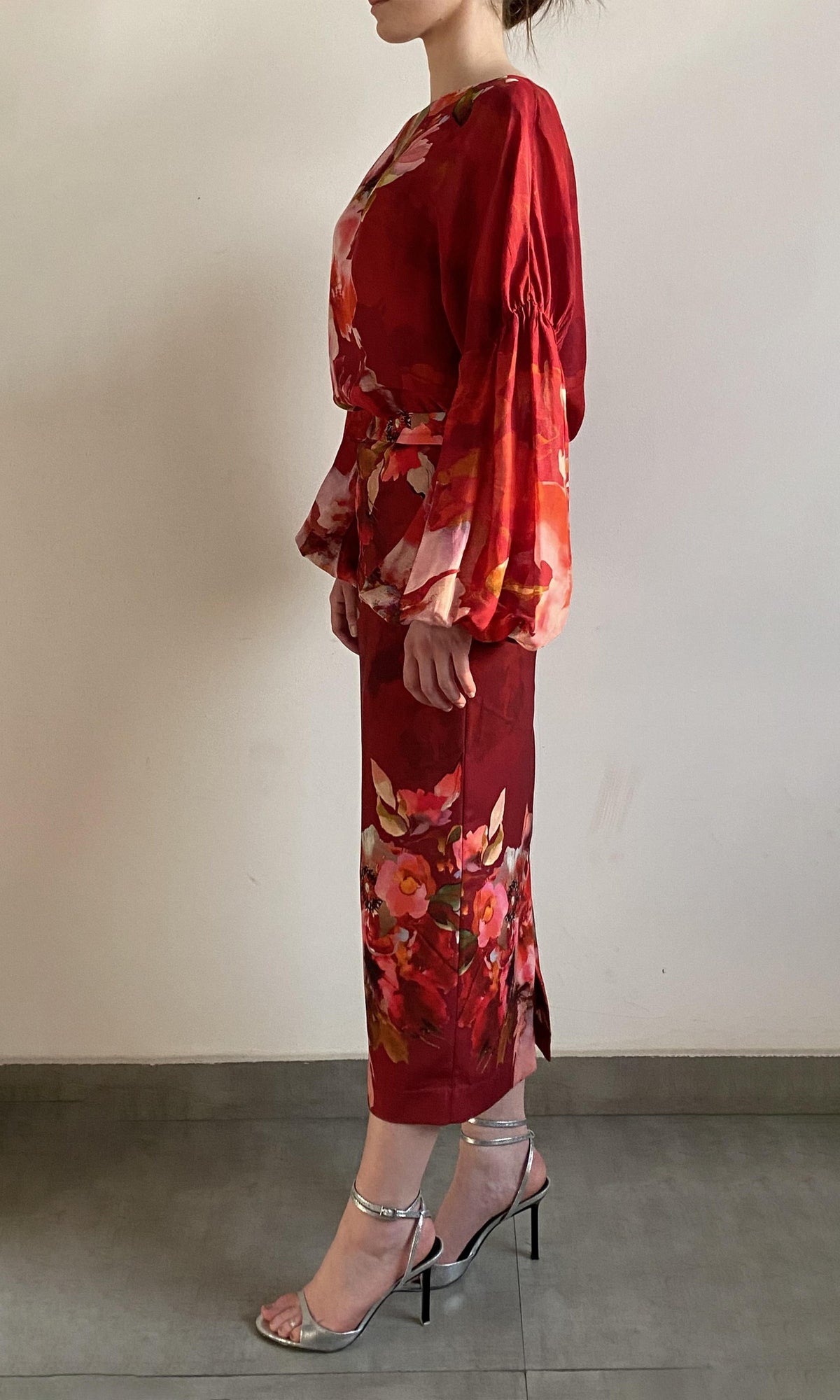 Womens | Tuhi Viscose Linen Organza Boho Top With Cami | Burgundy Multi