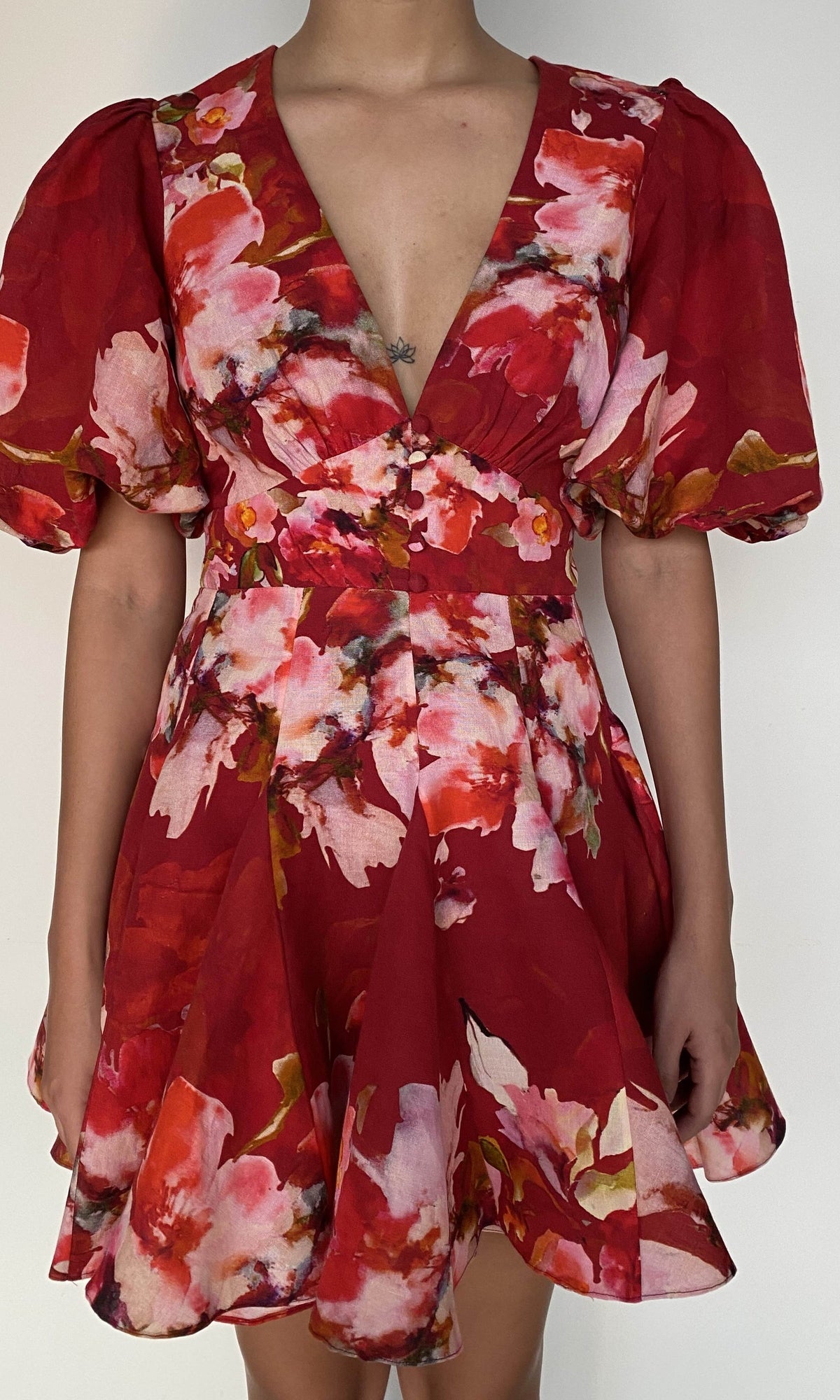 Hemant And Nandita | Tuhi Linen Cotton Short Dress | Burgundy Multi