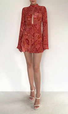 Womens | Vine Viscose Heavy Crepe Front Neck Wrapped Mini Dress | Coral