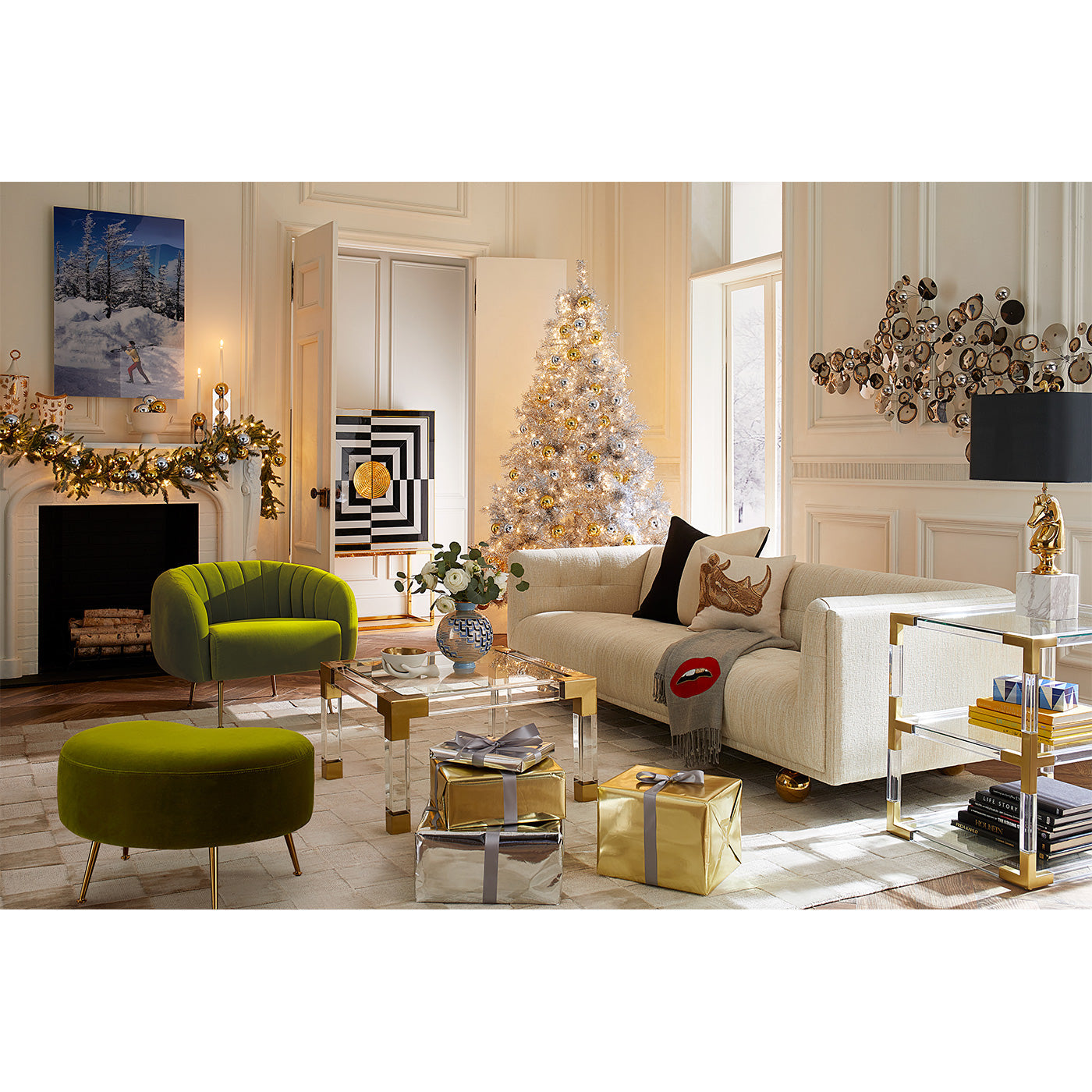 lips embellished throw claridge sofa jacques cocktail table christmas tree - styled view