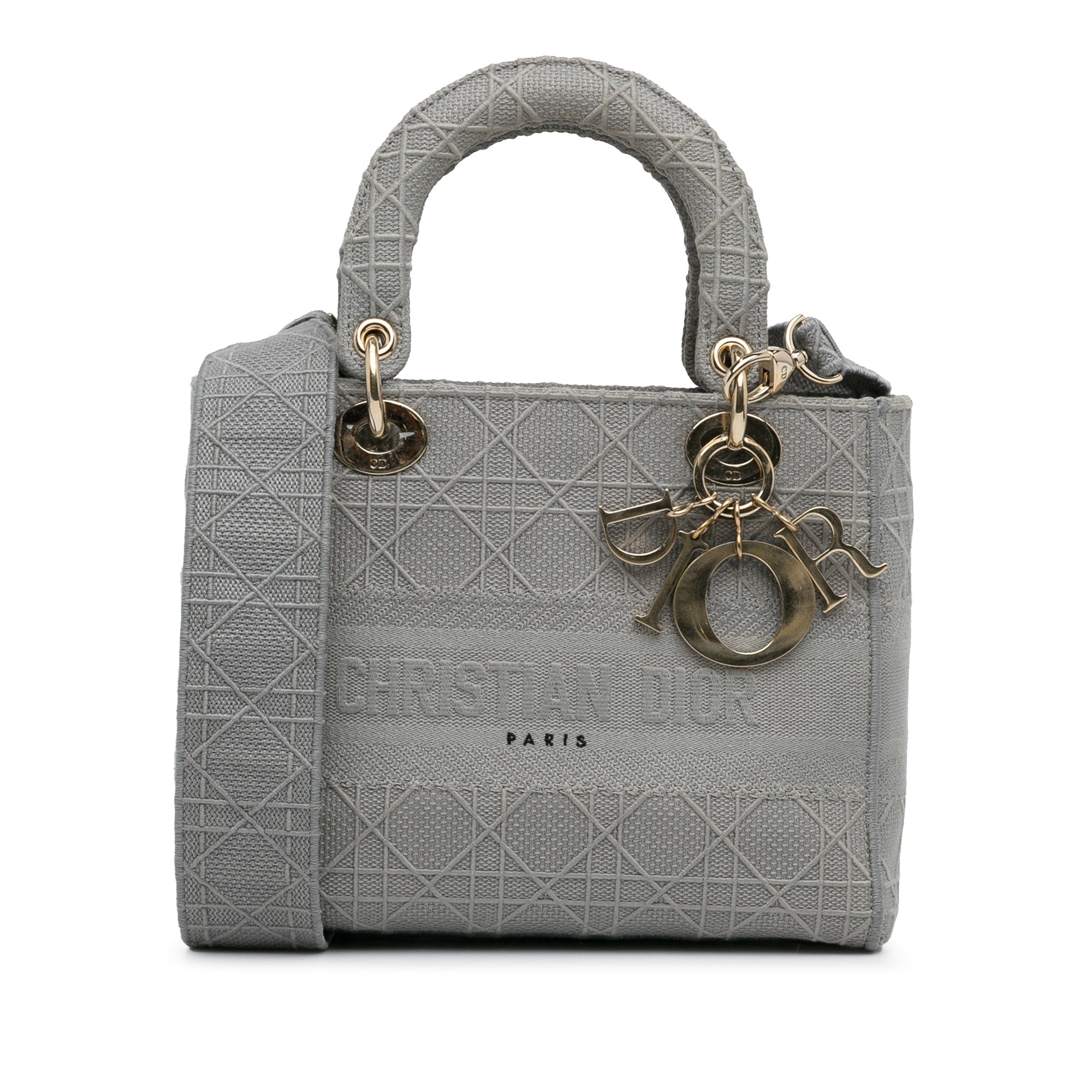 Dior | Pre-Owned Medium Canvas Cannage Lady D Lite - IV | Gray/Light Gray