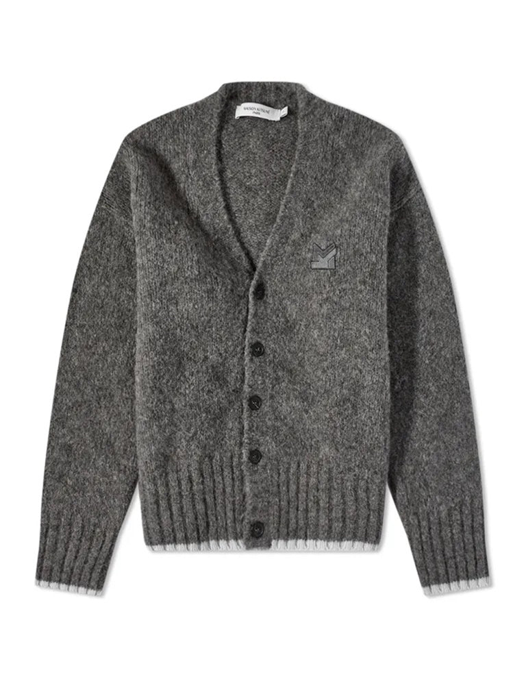 Unisex | Maison Kitsune Patch V-Neck Cardigan | Grey Melange