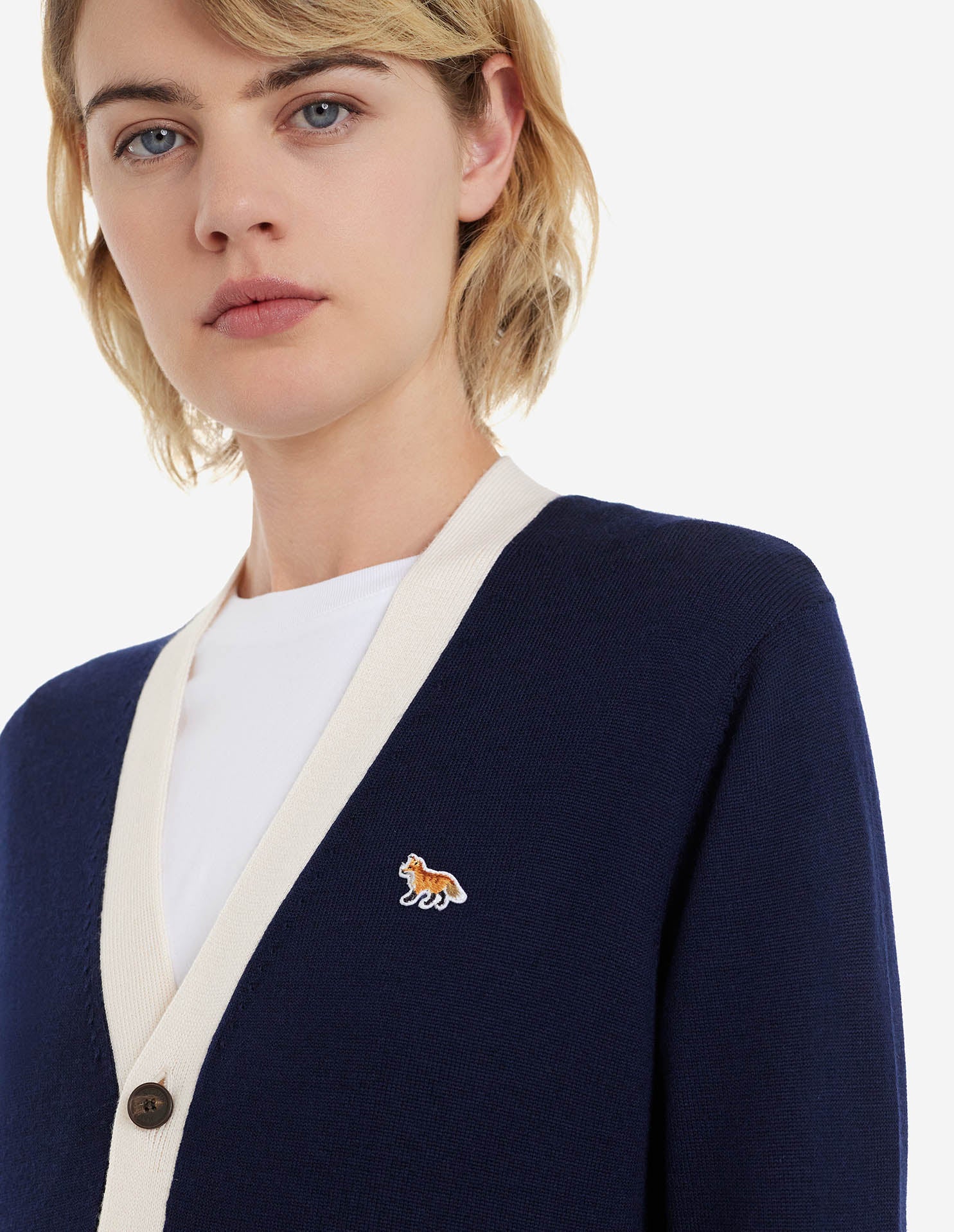 Unisex | Baby Fox Patch Bi-Color Classic Cardigan | Navy