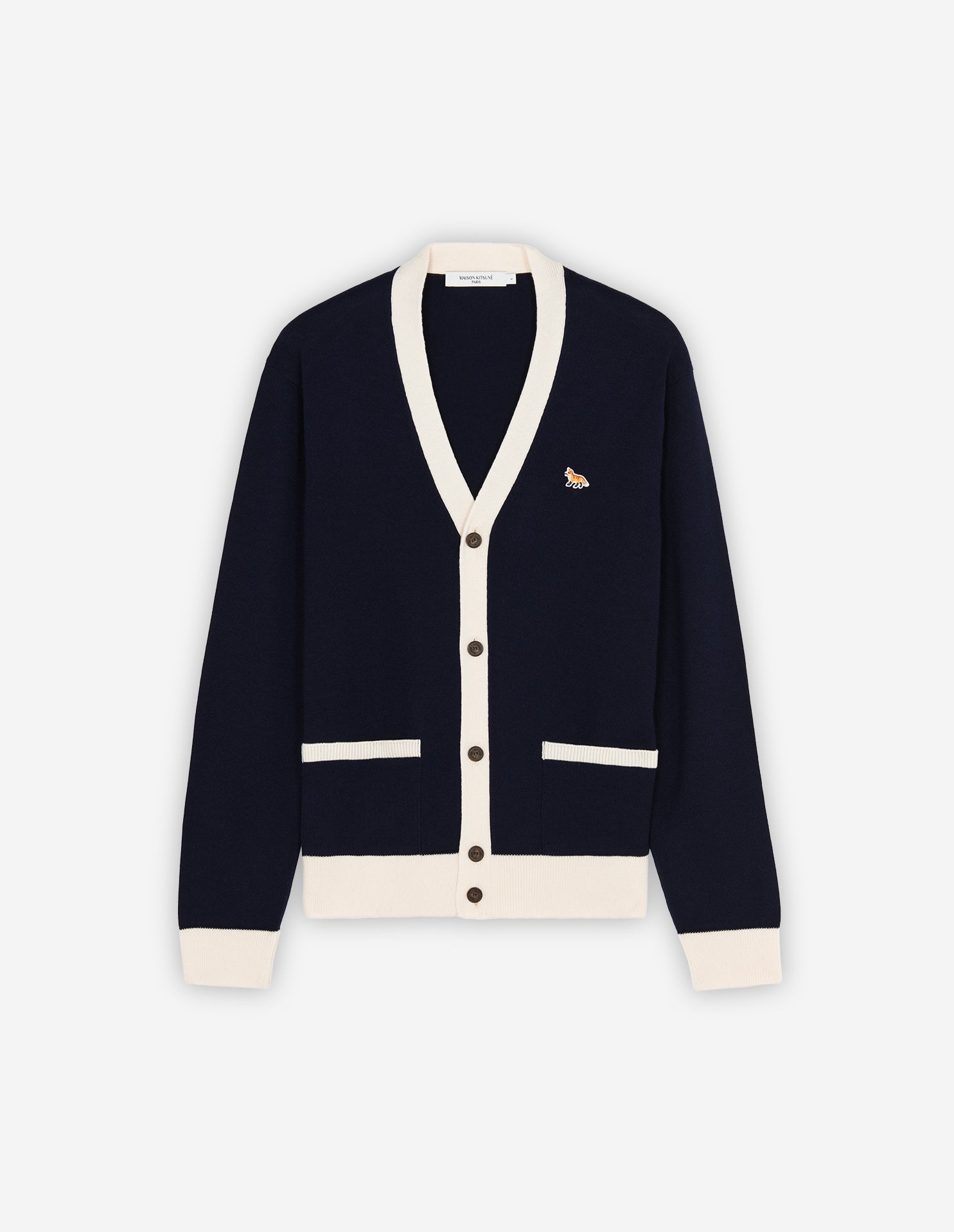Unisex | Baby Fox Patch Bi-Color Classic Cardigan | Navy