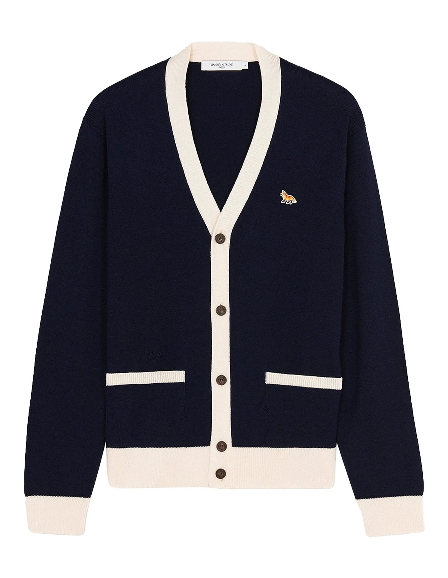 Unisex | Baby Fox Patch Bi-Color Classic Cardigan | Navy