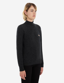 Womens | Baby Fox Patch Boxy Turtleneck Pullover | Dark Grey Melange