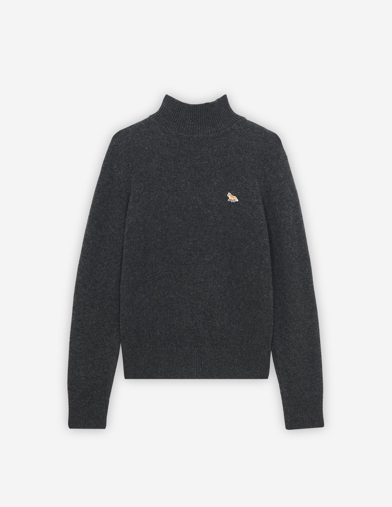 Womens | Baby Fox Patch Boxy Turtleneck Pullover | Dark Grey Melange