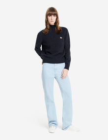 Womens | Baby Fox Patch Boxy Turtleneck Pullover | Dark Grey Melange