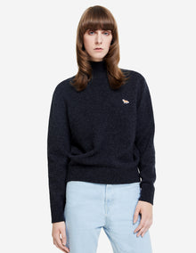 Womens | Baby Fox Patch Boxy Turtleneck Pullover | Dark Grey Melange