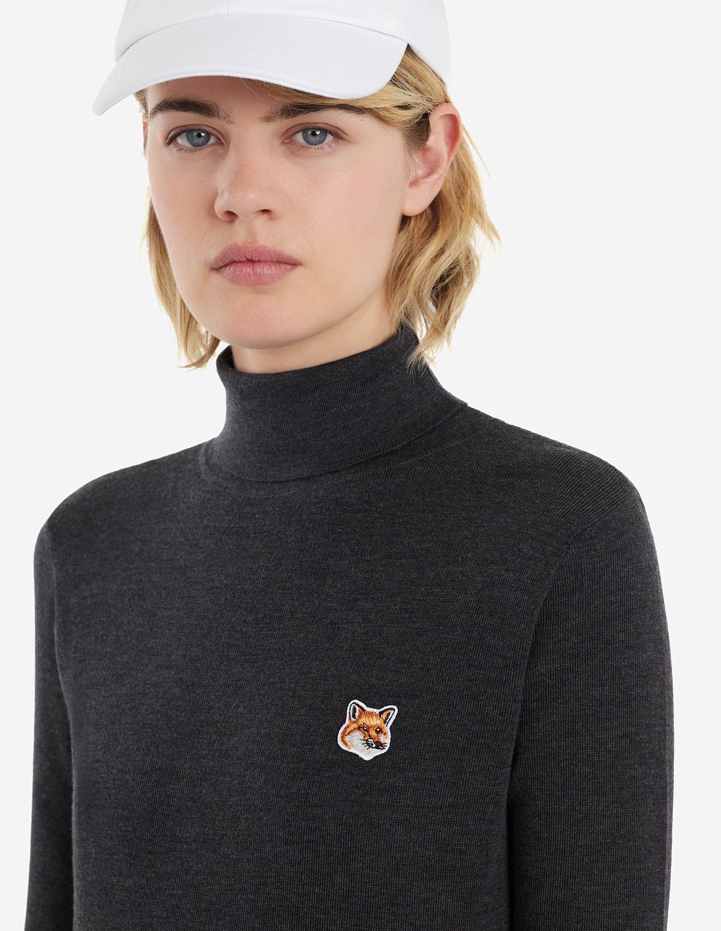 Womens | Fox Head Patch Fitted Turtleneck Pullover | Anthracite Melange