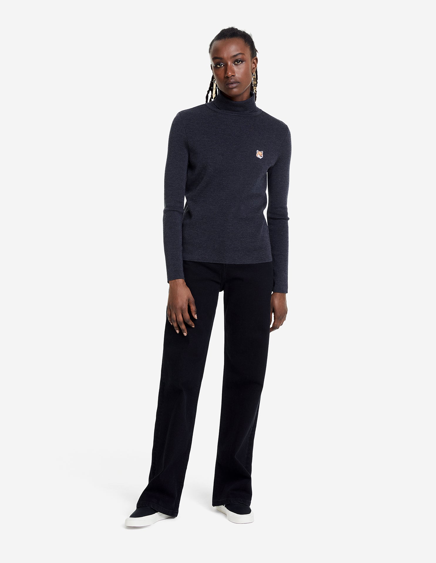 Womens | Fox Head Patch Fitted Turtleneck Pullover | Anthracite Melange