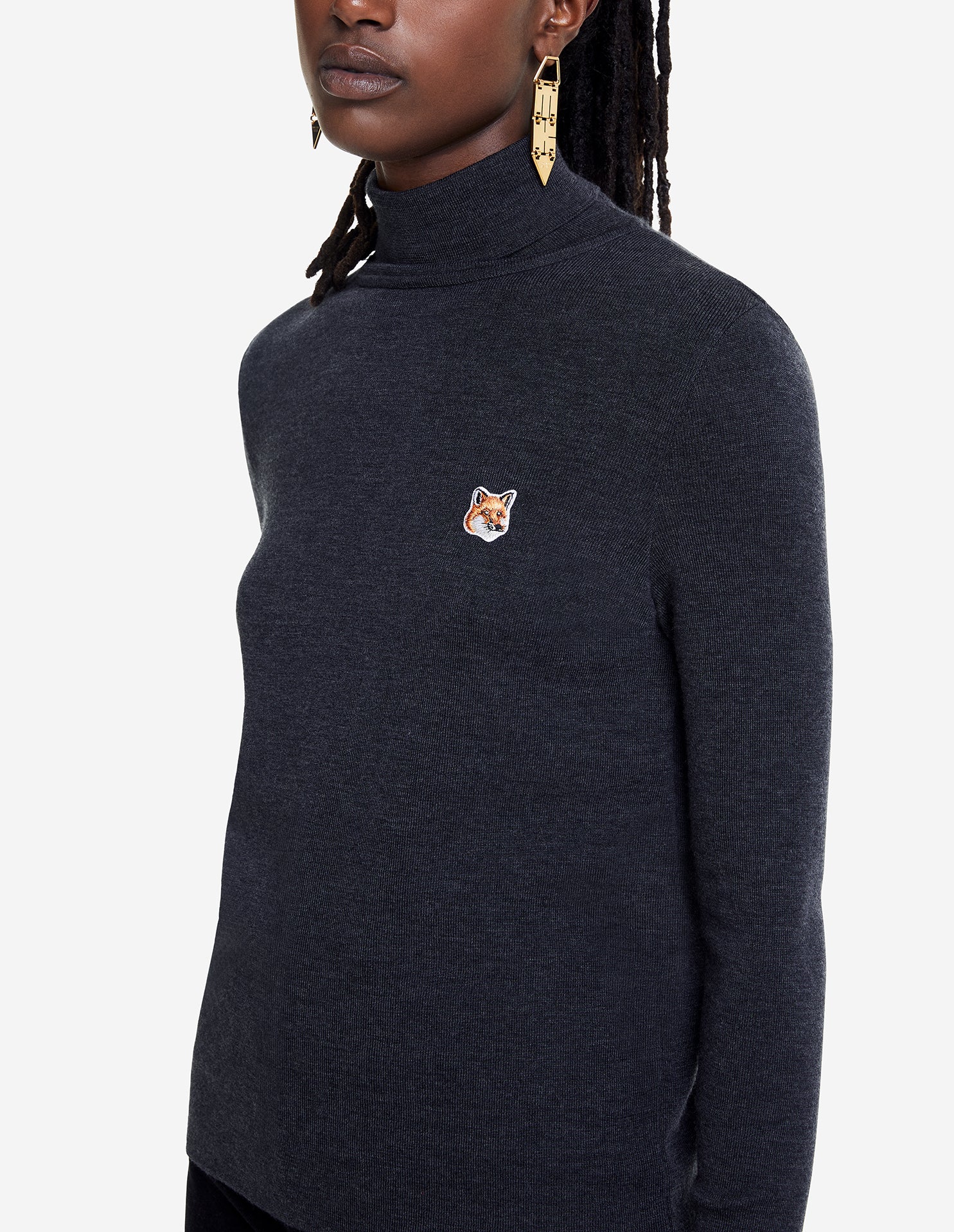 Womens | Fox Head Patch Fitted Turtleneck Pullover | Anthracite Melange