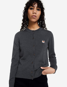 Womens | Fox Head Patch Adjusted R-Neck Cardigan | Anthracite Melange