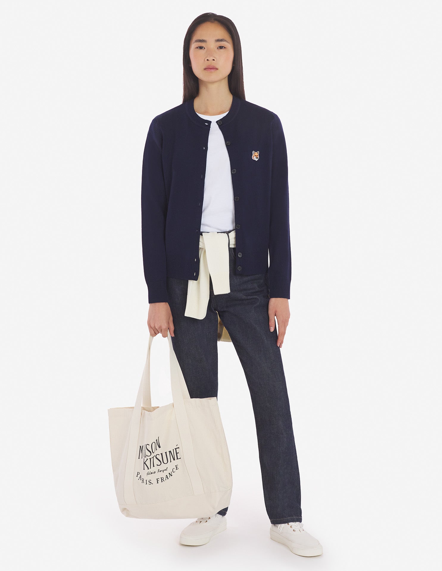 Womens | Fox Head Patch Adjusted R-Neck Cardigan | Navy