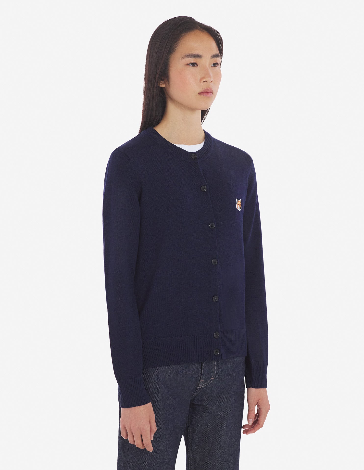Womens | Fox Head Patch Adjusted R-Neck Cardigan | Navy