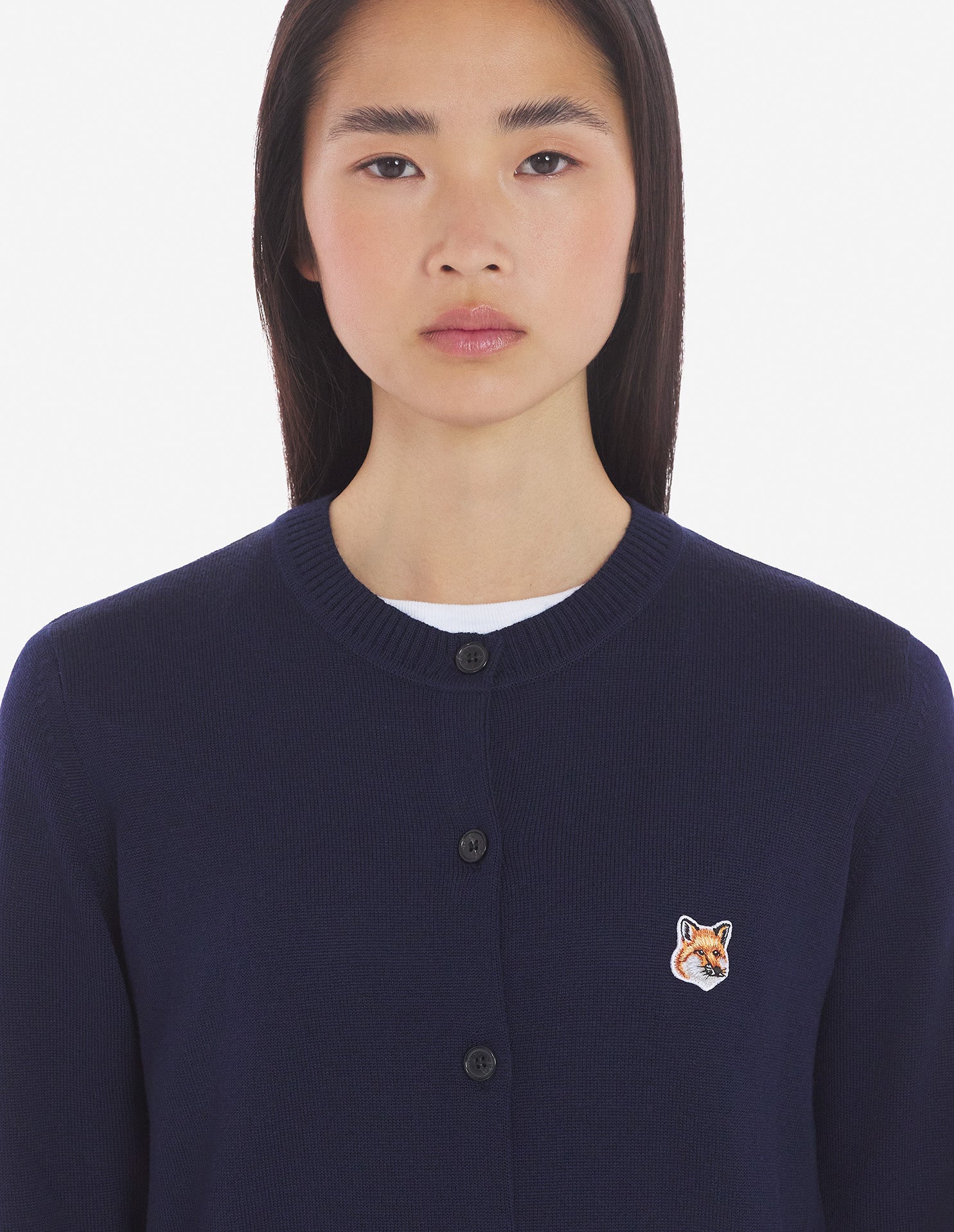Womens | Fox Head Patch Adjusted R-Neck Cardigan | Navy