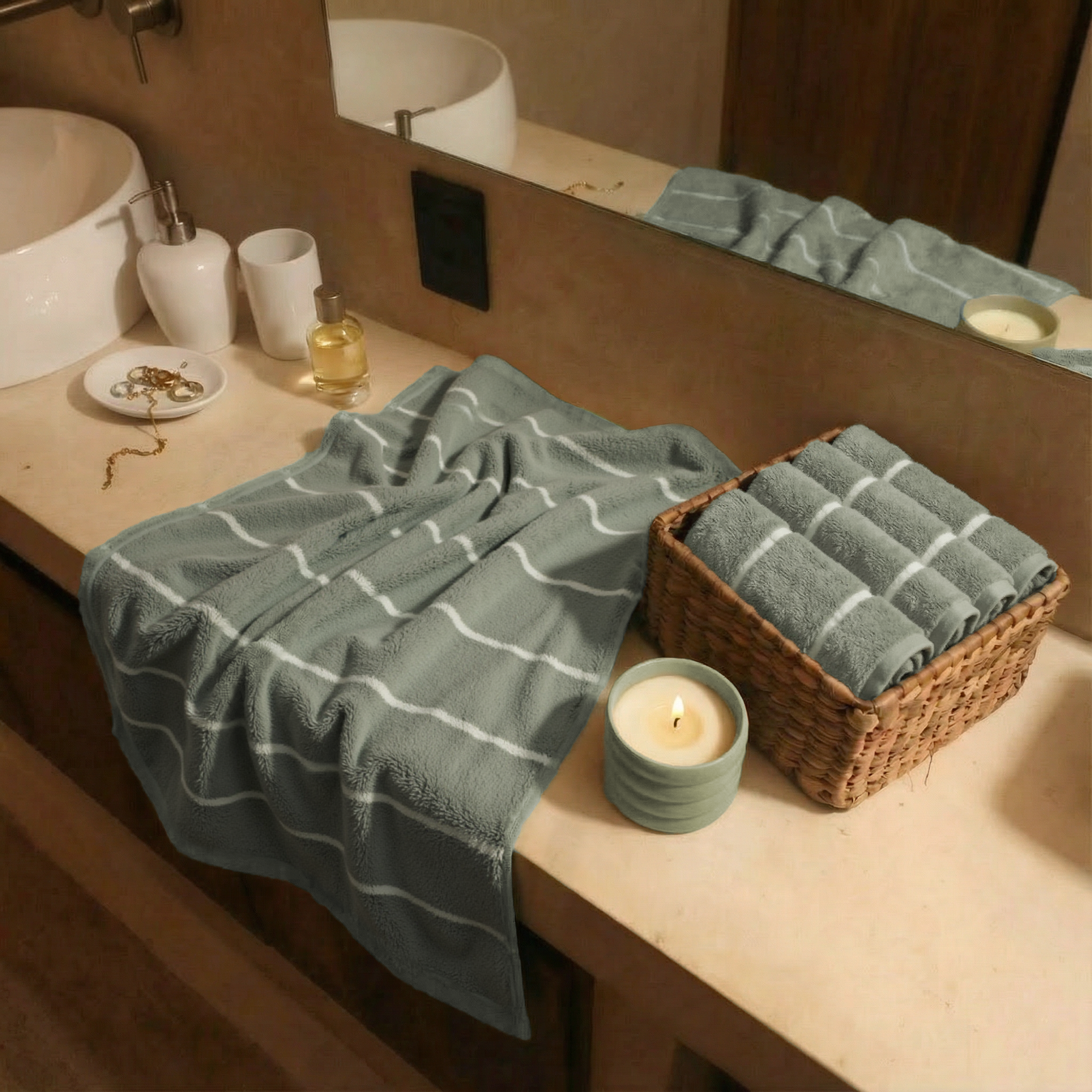 Deia Australian Cotton Towels | Sage/Ecru
