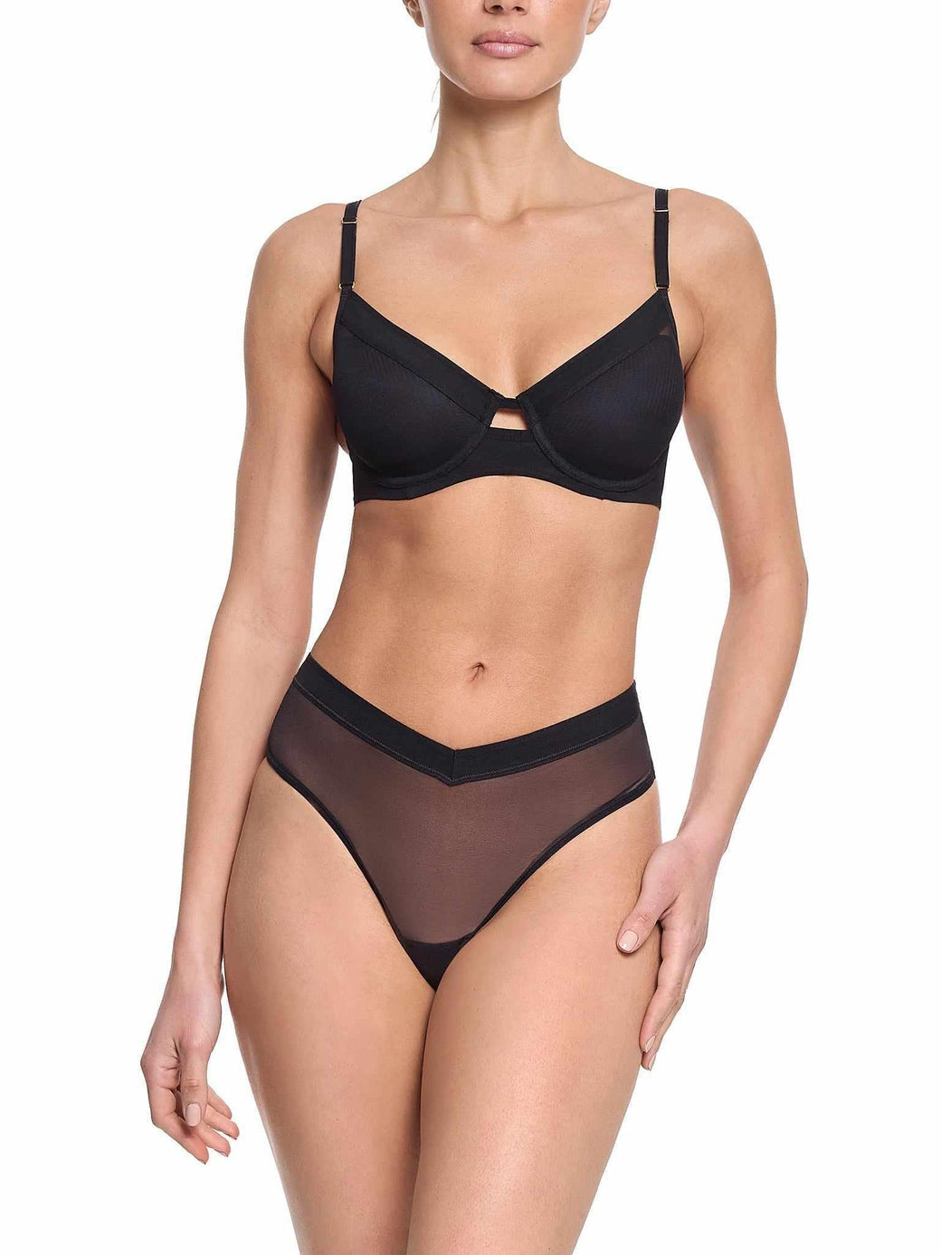 Lined Mesh Plunge Bra | Black