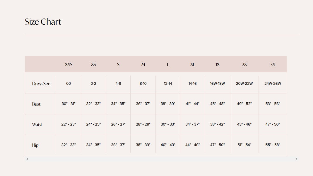 Product size guide