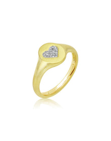 Heart Signet Diamond Ring | 14K Yellow Gold