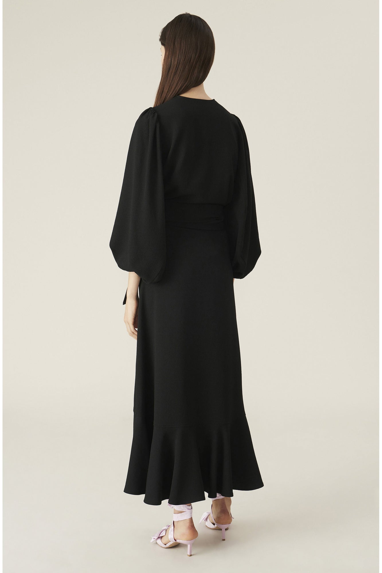 Heavy Crepe Balloon Sleeve Blouse | Black