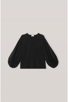 Heavy Crepe Balloon Sleeve Blouse | Black