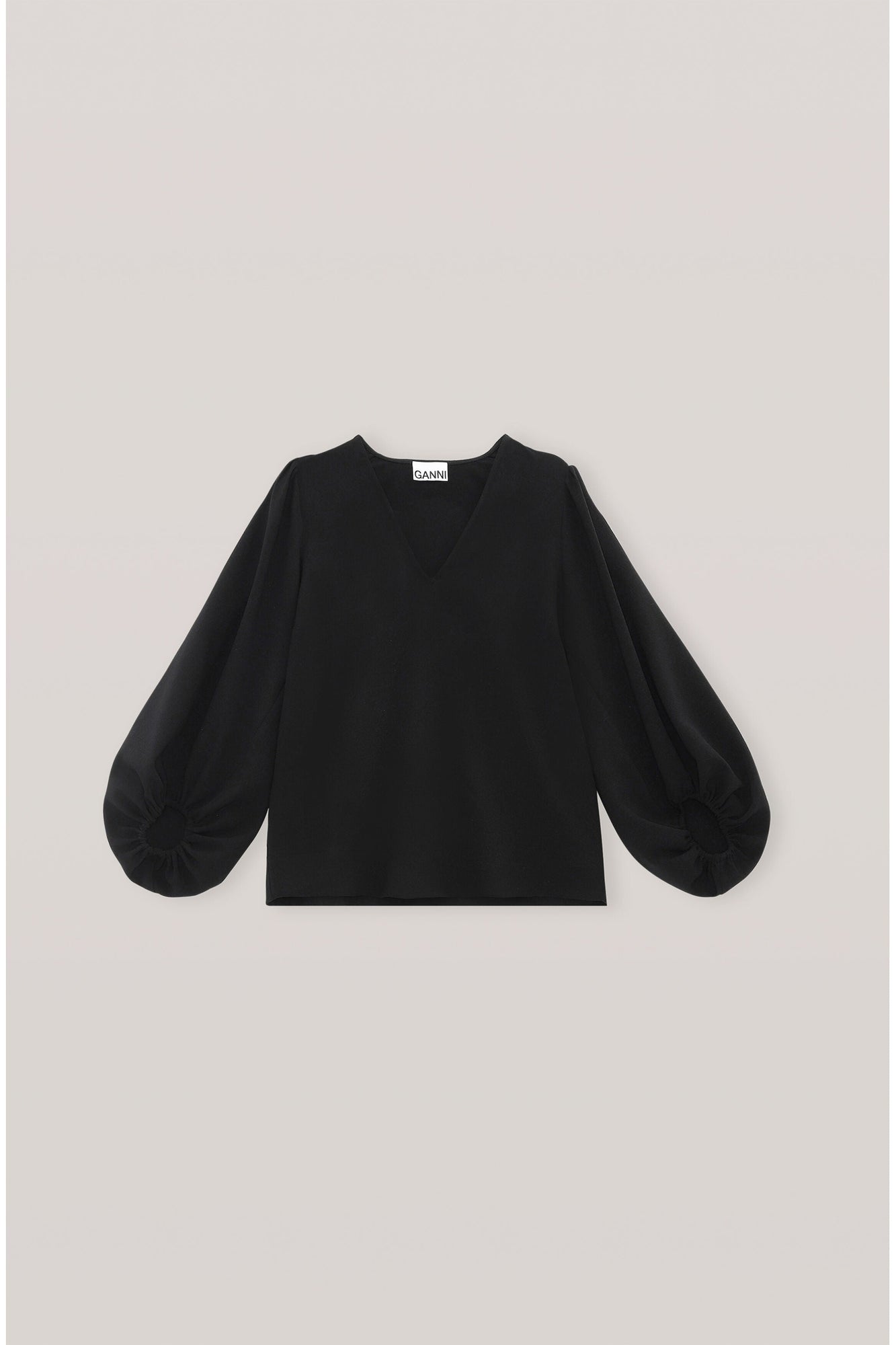 Heavy Crepe Balloon Sleeve Blouse | Black