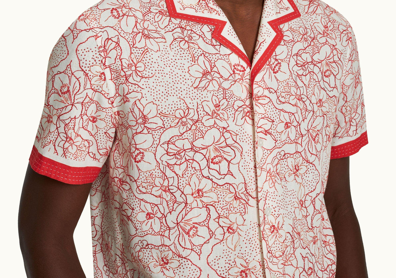 Hibbert Floral Nouveau Print Classic Fit Capri Collar Shirt | Summer Red/White Sand
