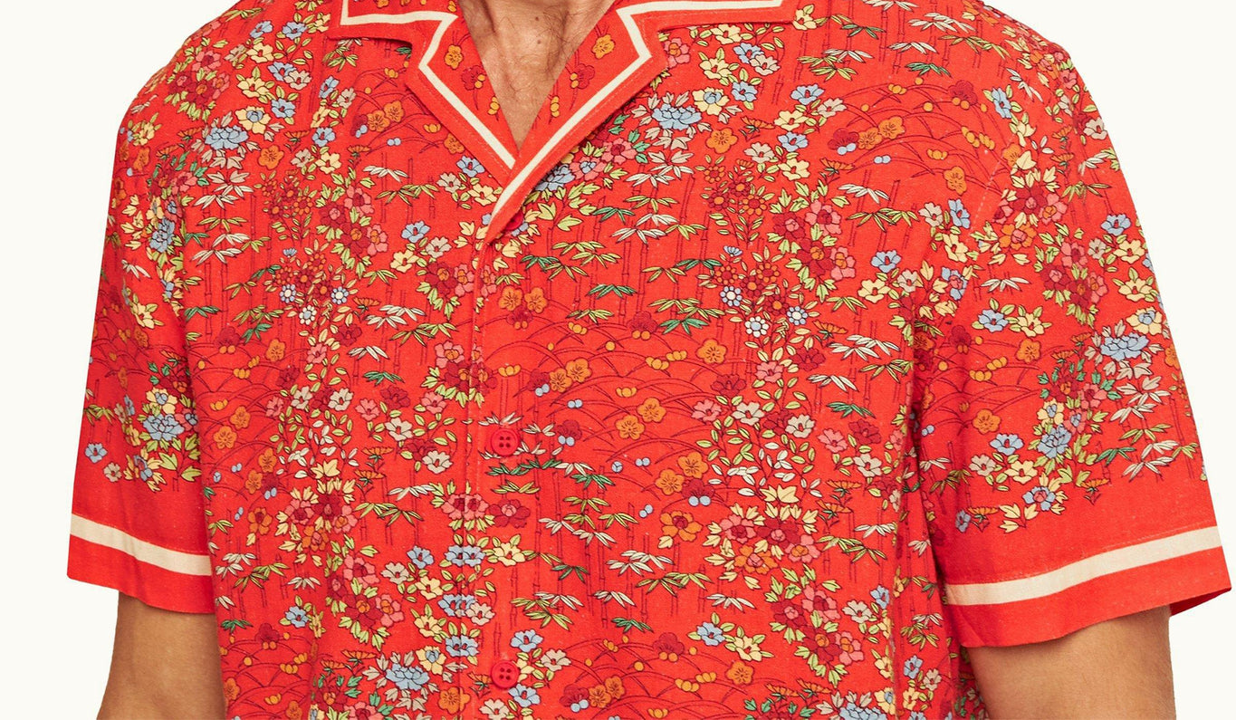 Hibbert Linen Solo Fantasy Capri Collar Shirt | Vermillion