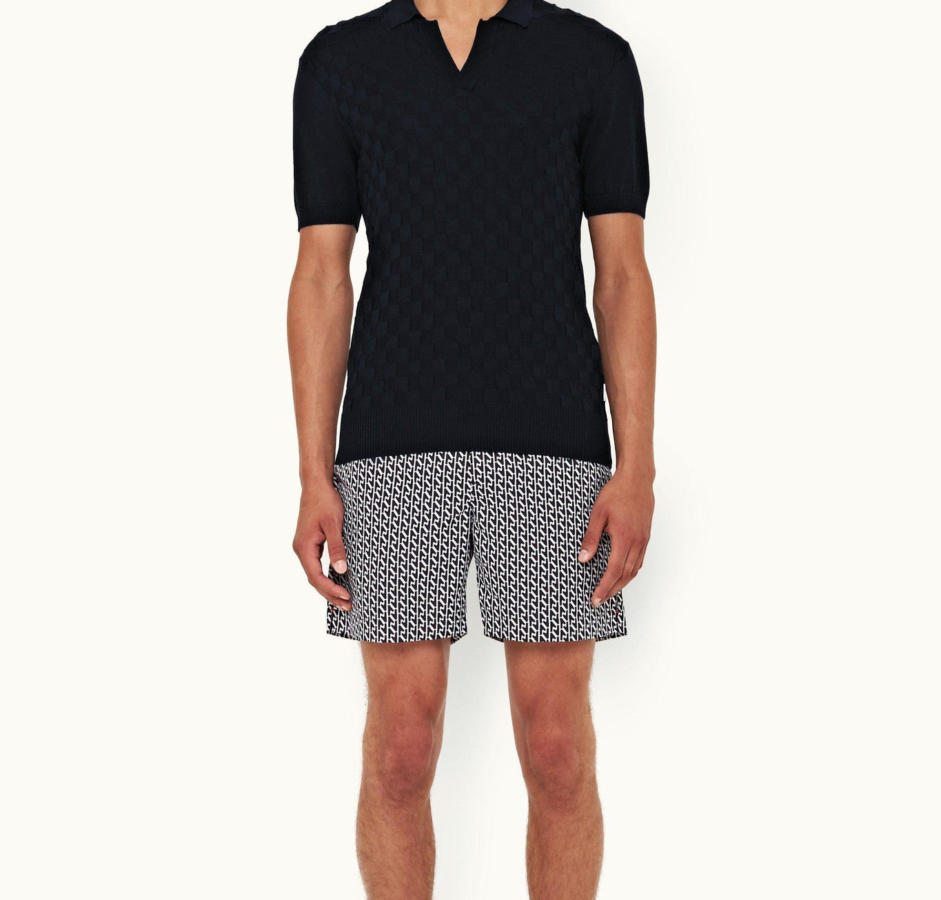 Horton Silk Checkerboard Resort Placket Silk Polo Shirt | Night Iris
