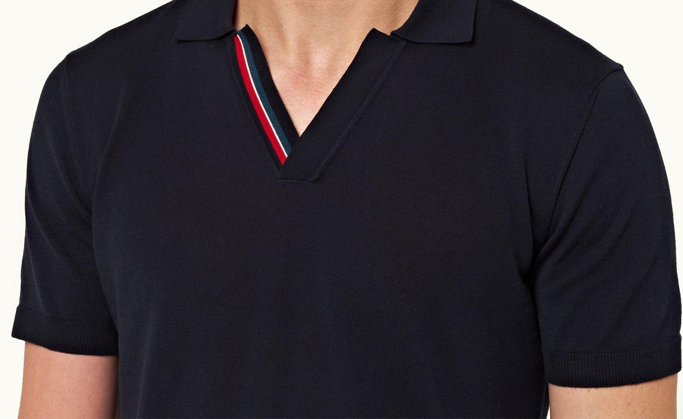 Horton Stripe Tailored Fit Organic Cotton Polo Shirt | Navy