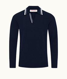 Horton Tailored Fit Long-Sleeve Boucle Stitch Polo Shirt | Night Iris
