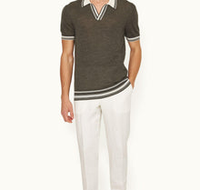 Horton Tipping Multi-Stripe Tipping Merino-Silk Polo Shirt Knitted | Smoked Tea/White Sand