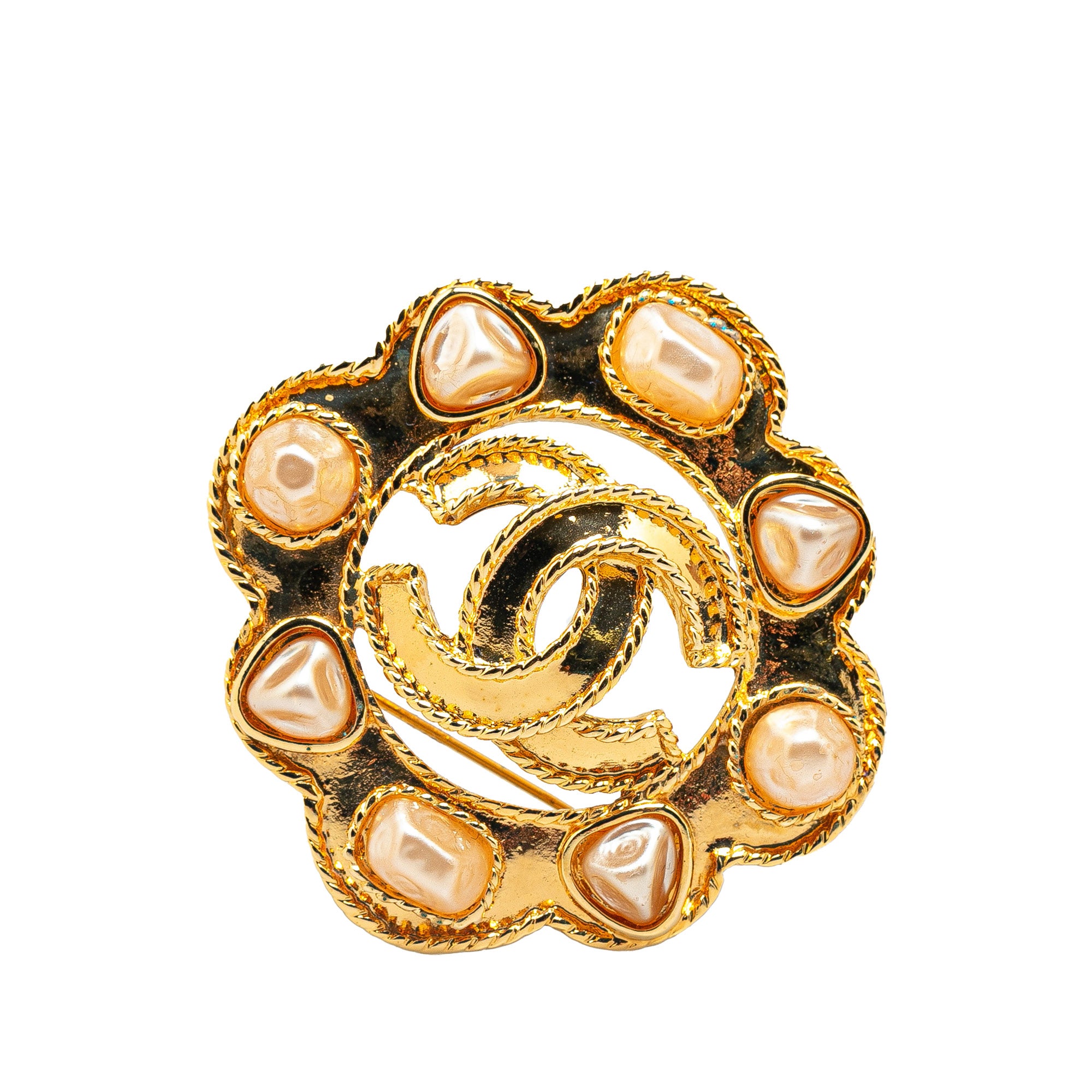 Chanel | Pre-Owned Gold Plated Faux Pearl CC Brooch | Gold