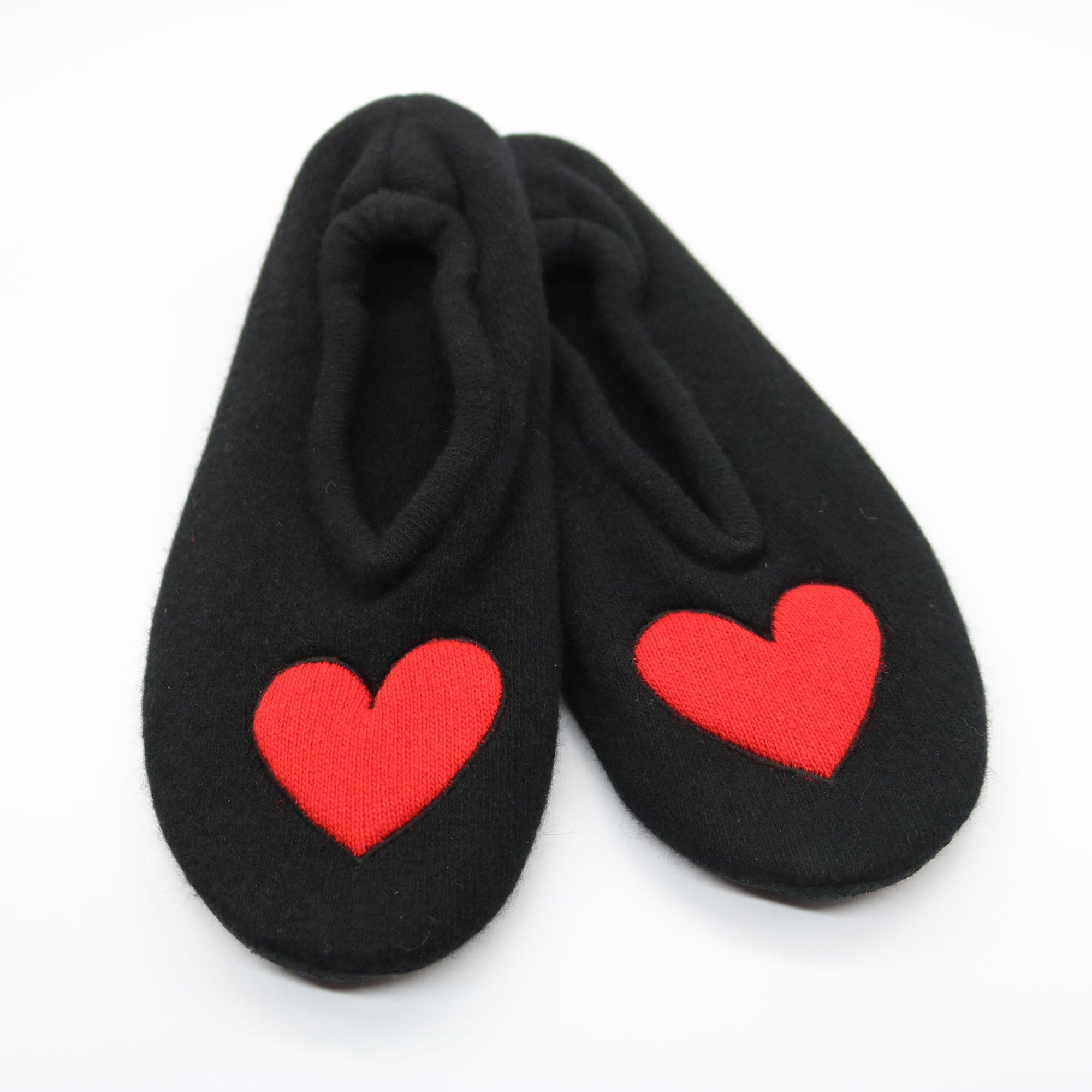 Cashmere Slippers With Heart Patches | Black