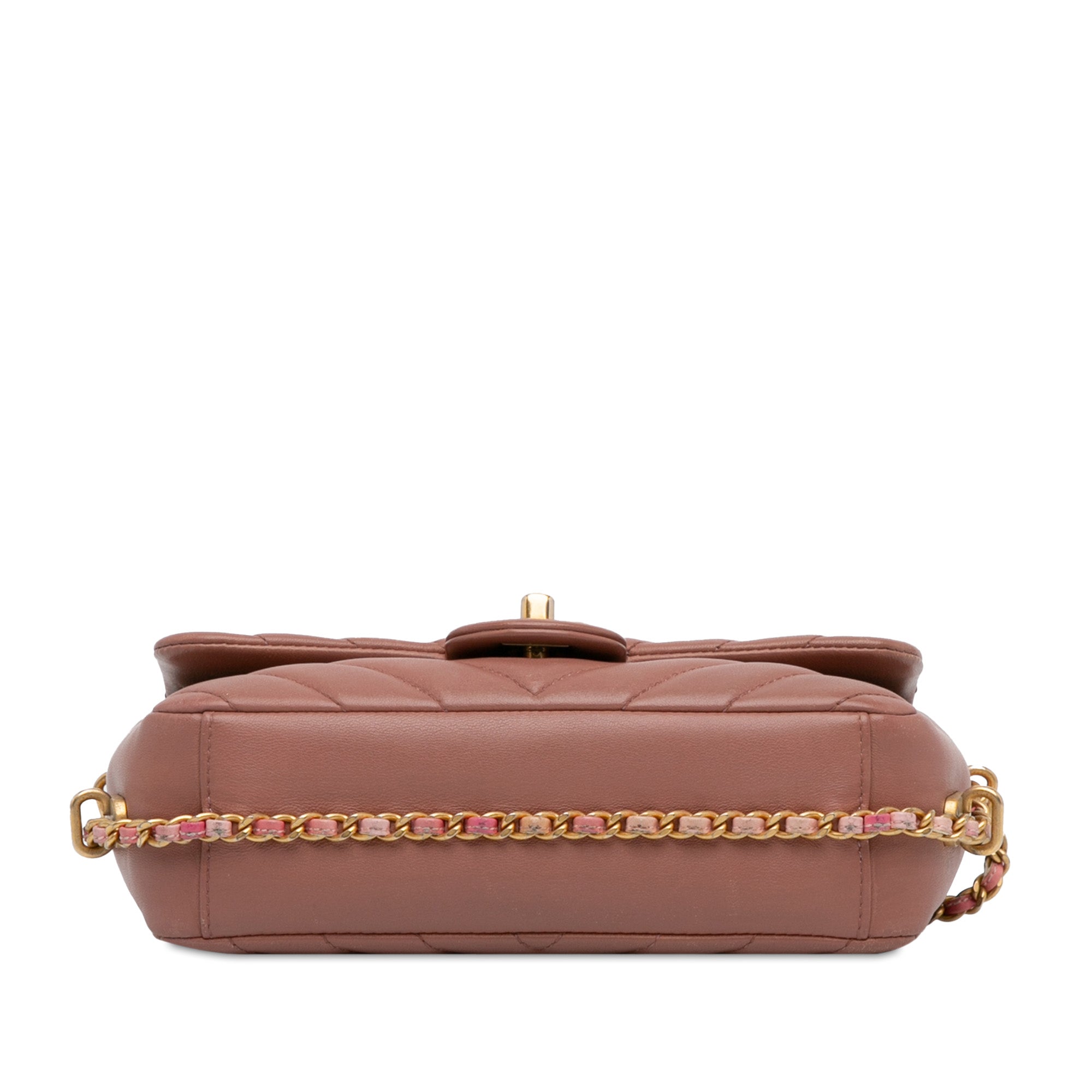 Chanel | Pre-Owned Mini Rectangular Chevron Lambskin Chain Around Flap | Pink/Light Pink